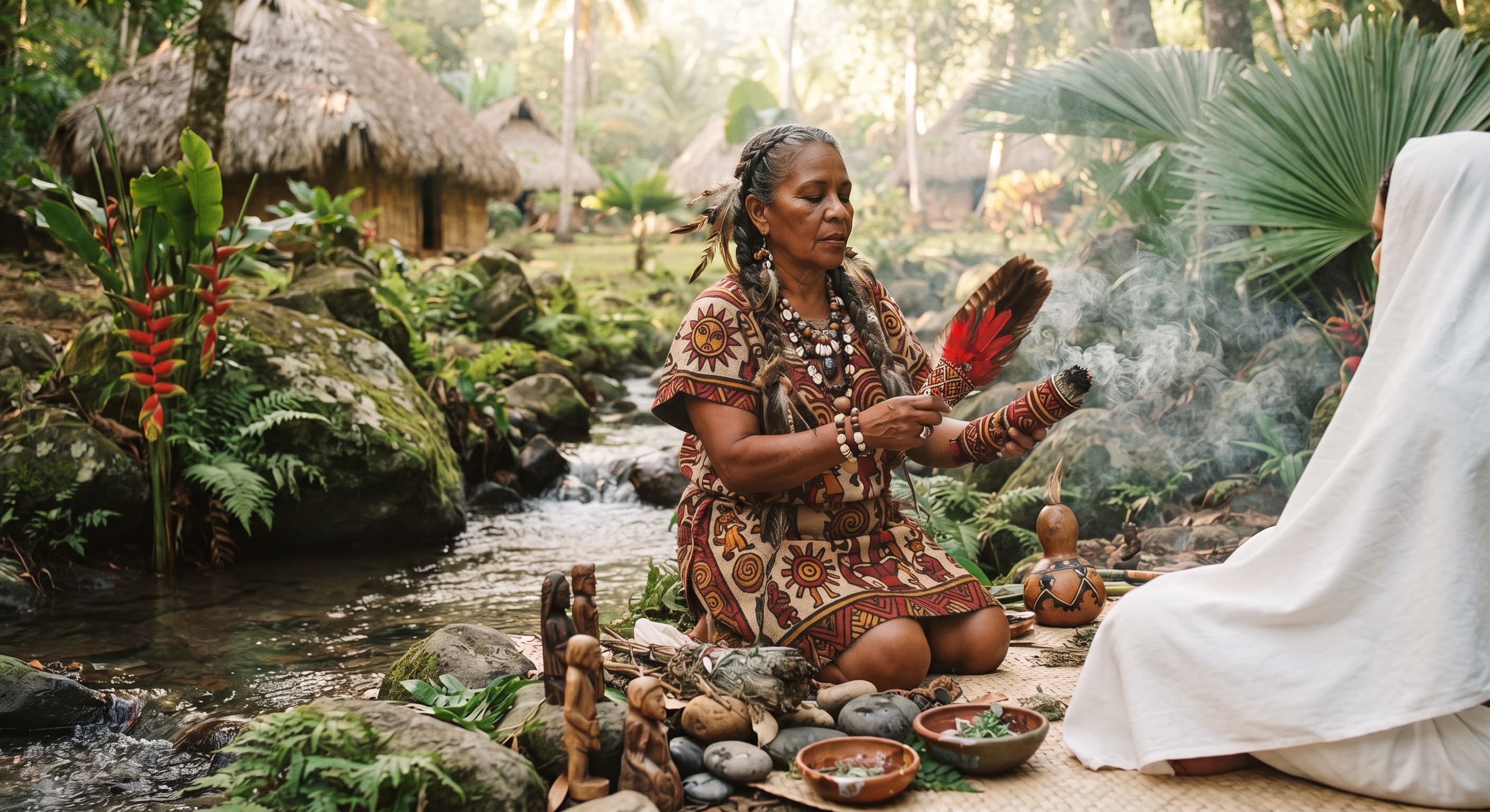 Indigenous healer performing energy work, setting a calm tone for the Energy Work page